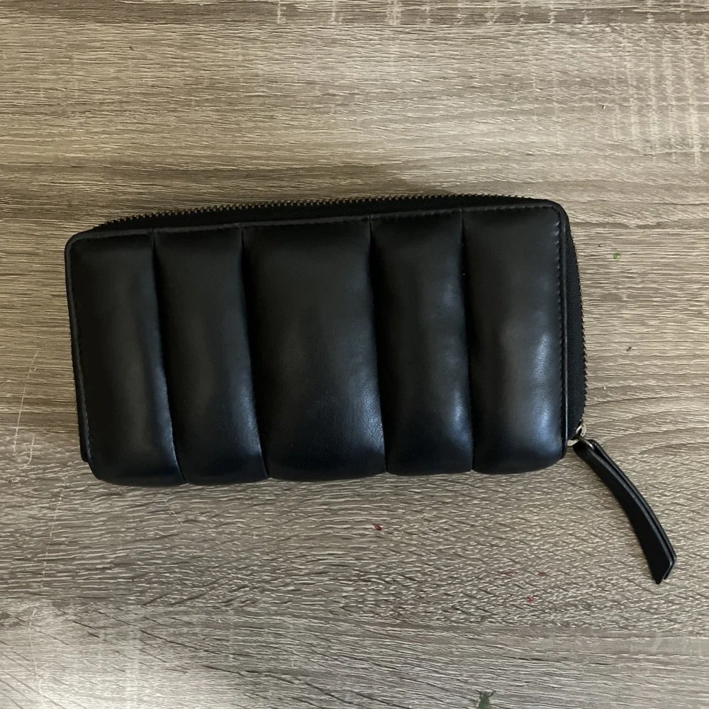 Maria Ponti Wallet Women OS Black Puffer Quilted Genuine Leather Zip Portugal